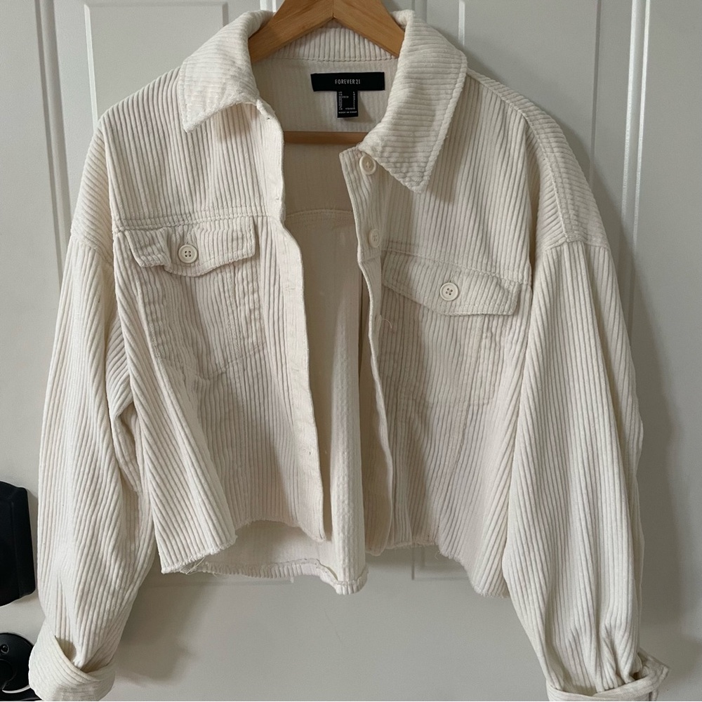 Forever 21 Off-White Cropped Corduroy Jacket